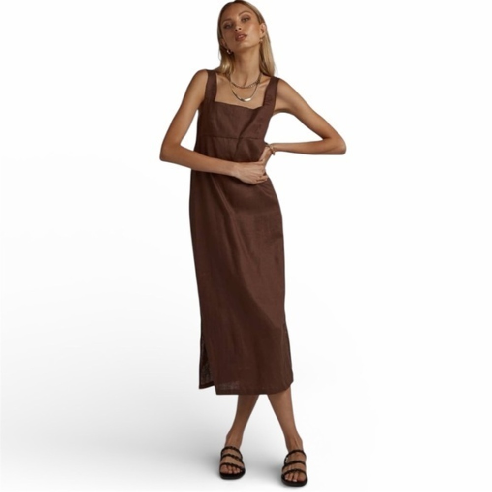 Dissh Palmer brown linen square neck midi dress